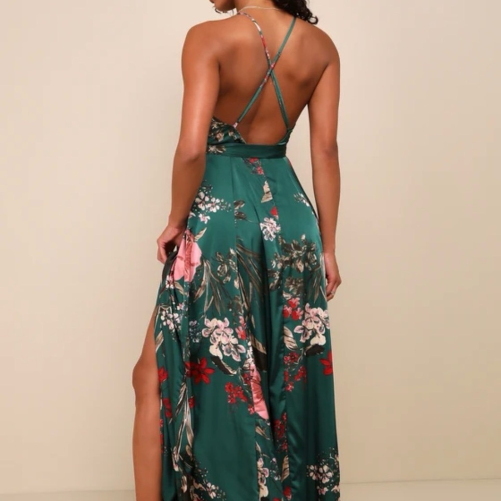 Lulu's Floral Maxi Dress in Light Blue and Red - Picture 3 of 4